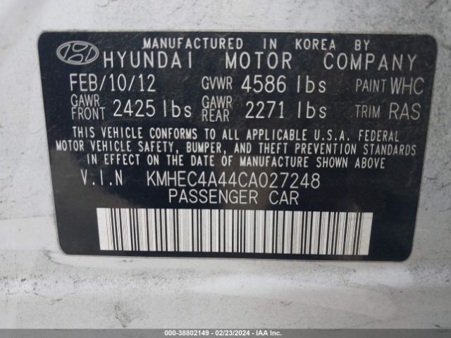 Photo 8 VIN: KMHEC4A44CA027248 - HYUNDAI SONATA HYB 