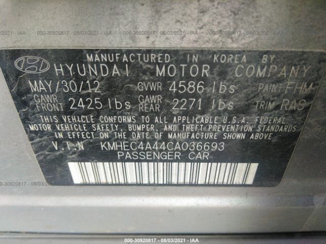 Photo 8 VIN: KMHEC4A44CA036693 - HYUNDAI SONATA 