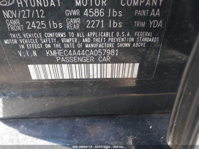 Photo 8 VIN: KMHEC4A44CA057981 - HYUNDAI SONATA HYBRID 