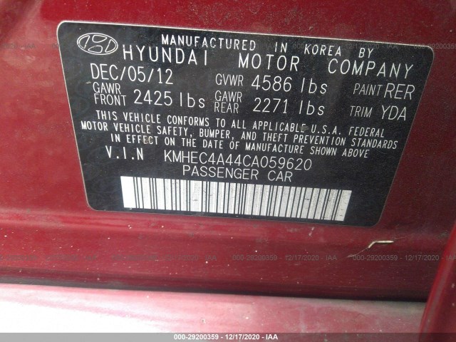 Photo 8 VIN: KMHEC4A44CA059620 - HYUNDAI SONATA 