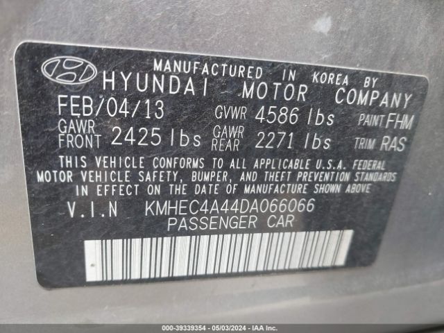 Photo 8 VIN: KMHEC4A44DA066066 - HYUNDAI SONATA HYBRID 