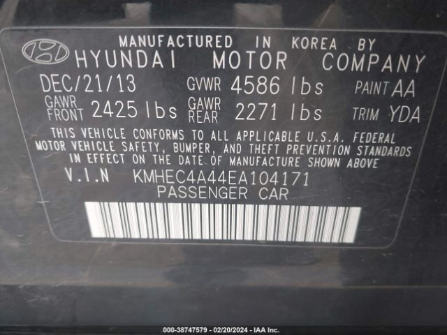 Photo 8 VIN: KMHEC4A44EA104171 - HYUNDAI SONATA HYBRID 