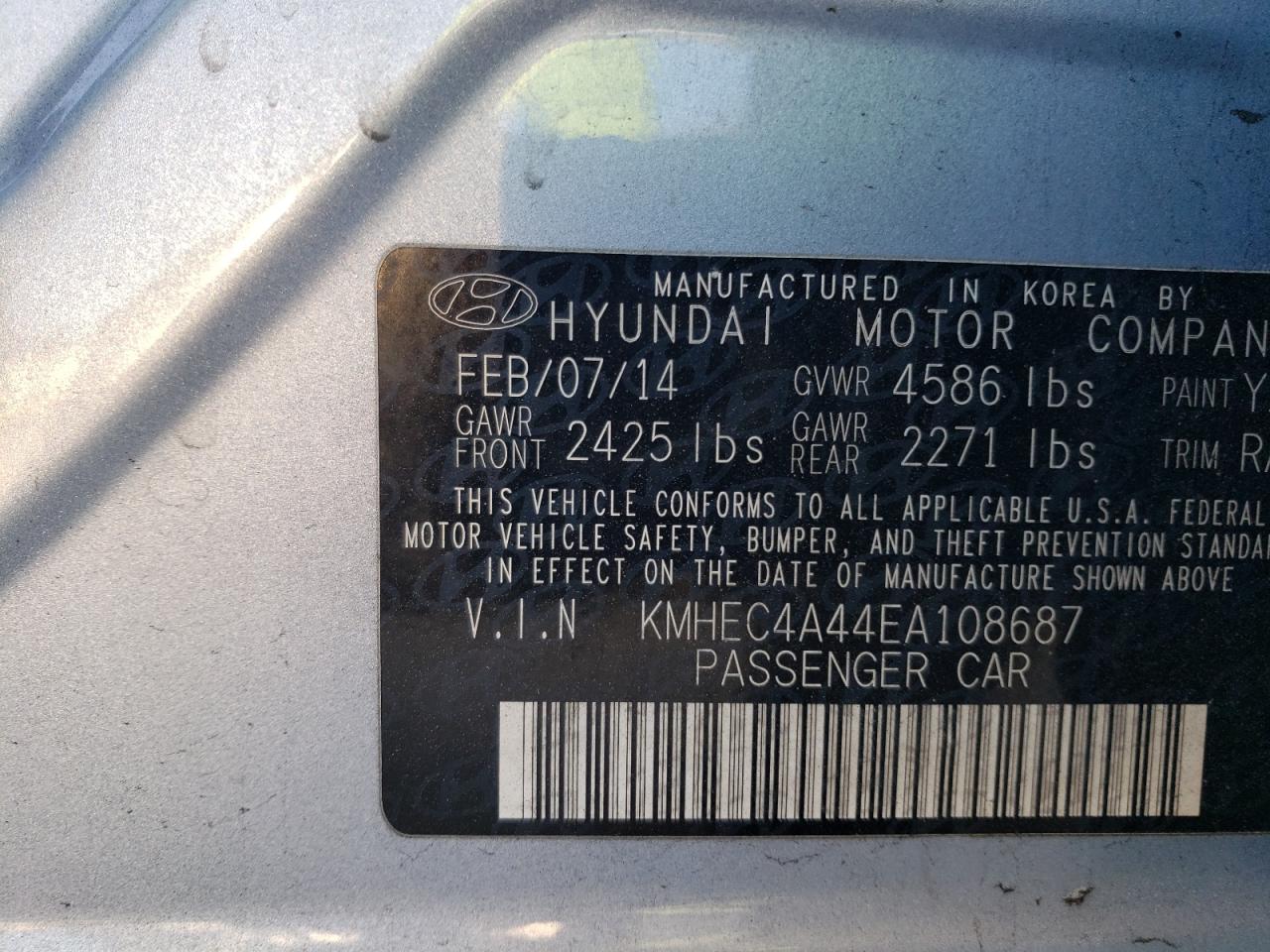 Photo 11 VIN: KMHEC4A44EA108687 - HYUNDAI SONATA 