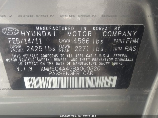 Photo 8 VIN: KMHEC4A45BA000820 - HYUNDAI SONATA 