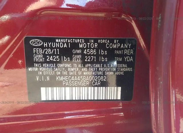 Photo 8 VIN: KMHEC4A45BA002082 - HYUNDAI SONATA 