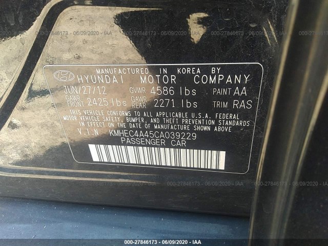 Photo 8 VIN: KMHEC4A45CA039229 - HYUNDAI SONATA 