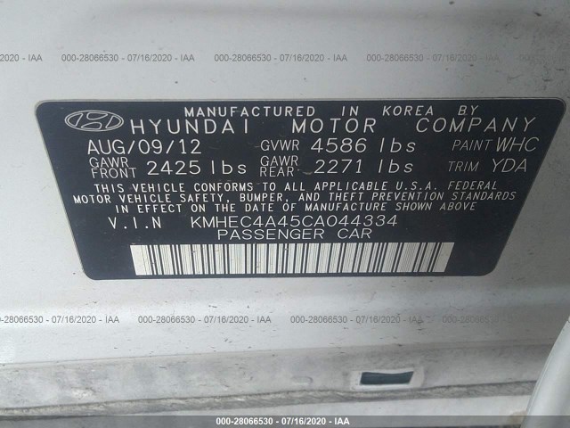 Photo 8 VIN: KMHEC4A45CA044334 - HYUNDAI SONATA 