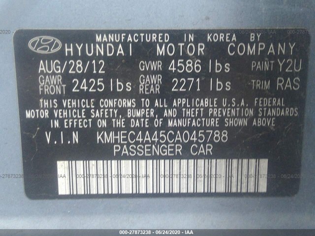 Photo 8 VIN: KMHEC4A45CA045788 - HYUNDAI SONATA 