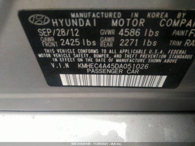 Photo 8 VIN: KMHEC4A45DA051026 - HYUNDAI SONATA HYBRID 