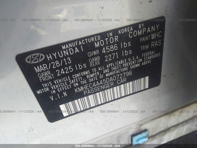 Photo 8 VIN: KMHEC4A45DA072796 - HYUNDAI SONATA 