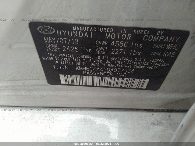 Photo 8 VIN: KMHEC4A45DA077934 - HYUNDAI SONATA HYBRID 