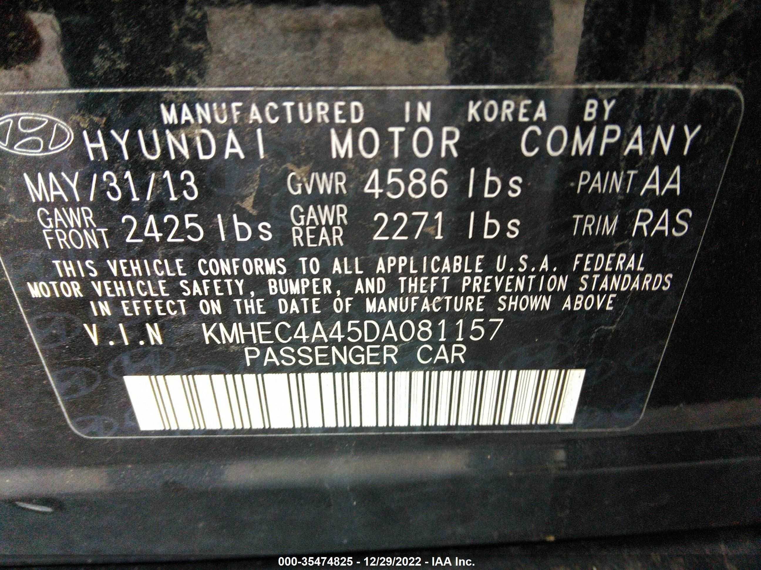 Photo 8 VIN: KMHEC4A45DA081157 - HYUNDAI SONATA 