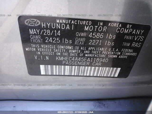 Photo 8 VIN: KMHEC4A45FA118940 - HYUNDAI SONATA HYBRID 