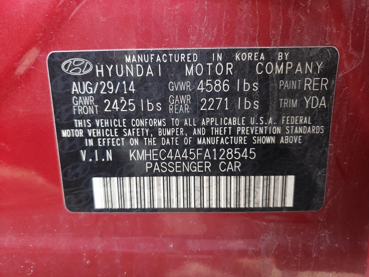 Photo 11 VIN: KMHEC4A45FA128545 - HYUNDAI SONATA 