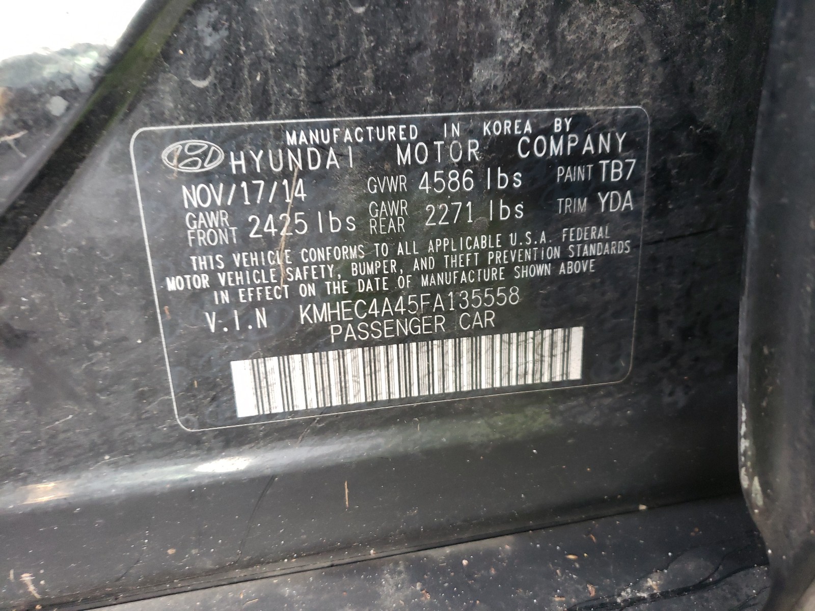 Photo 9 VIN: KMHEC4A45FA135558 - HYUNDAI SONATA HYB 