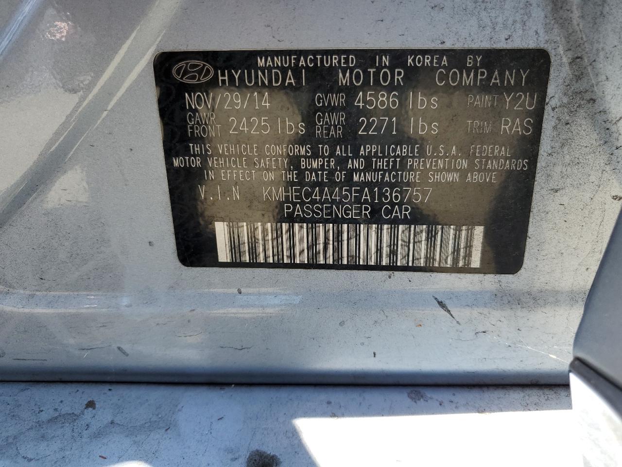 Photo 11 VIN: KMHEC4A45FA136757 - HYUNDAI SONATA 