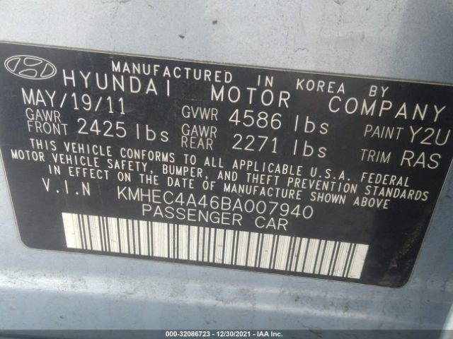 Photo 8 VIN: KMHEC4A46BA007940 - HYUNDAI SONATA 