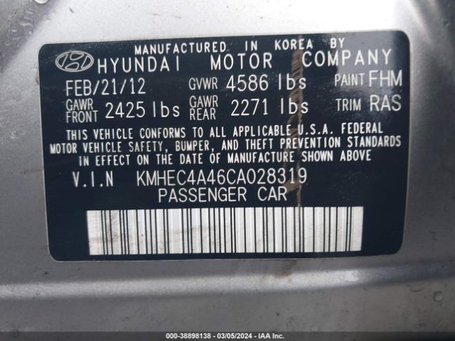 Photo 8 VIN: KMHEC4A46CA028319 - HYUNDAI SONATA HYBRID 