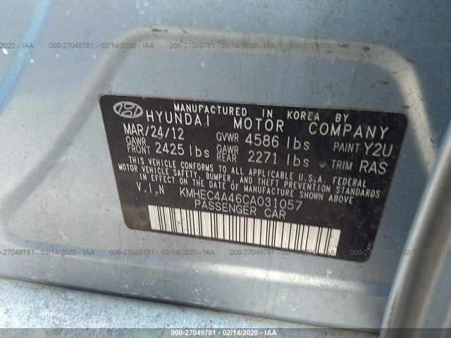 Photo 8 VIN: KMHEC4A46CA031057 - HYUNDAI SONATA 