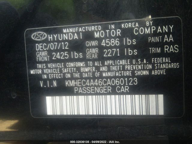 Photo 8 VIN: KMHEC4A46CA060123 - HYUNDAI SONATA 