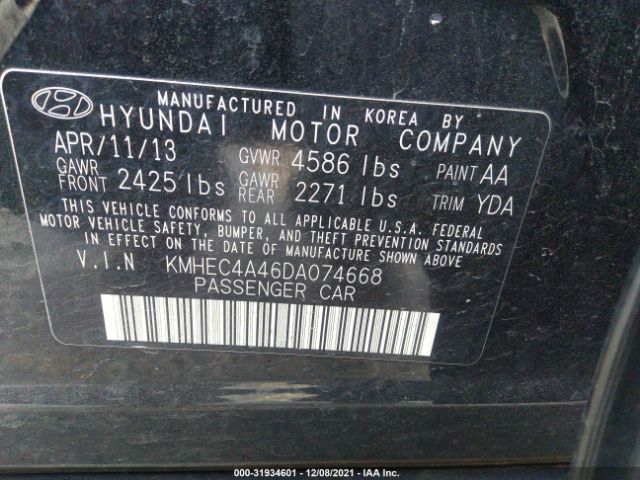 Photo 8 VIN: KMHEC4A46DA074668 - HYUNDAI SONATA 