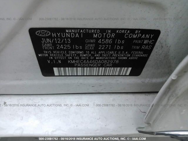 Photo 8 VIN: KMHEC4A46DA082978 - HYUNDAI SONATA HYBRID 