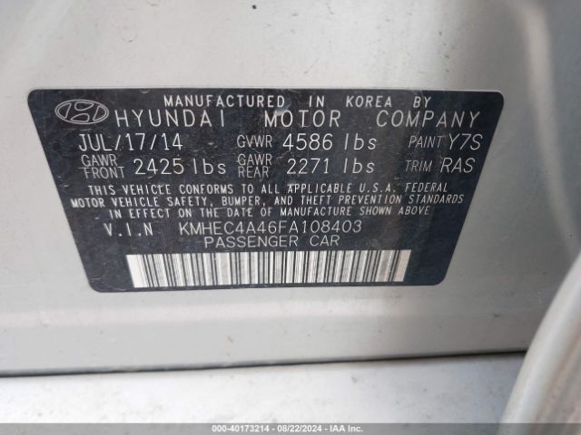 Photo 8 VIN: KMHEC4A46FA108403 - HYUNDAI SONATA 