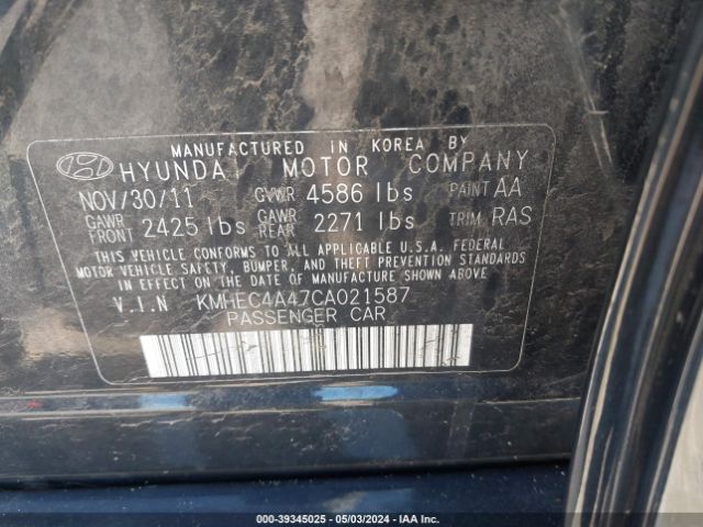 Photo 8 VIN: KMHEC4A47CA021587 - HYUNDAI SONATA HYBRID 