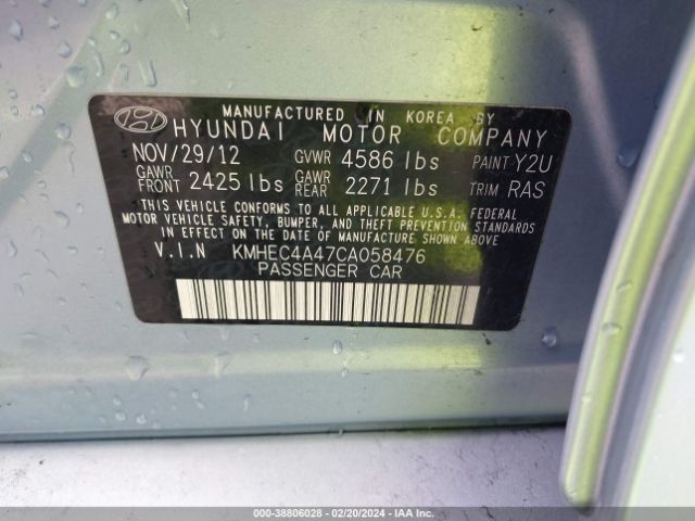 Photo 8 VIN: KMHEC4A47CA058476 - HYUNDAI SONATA HYBRID 