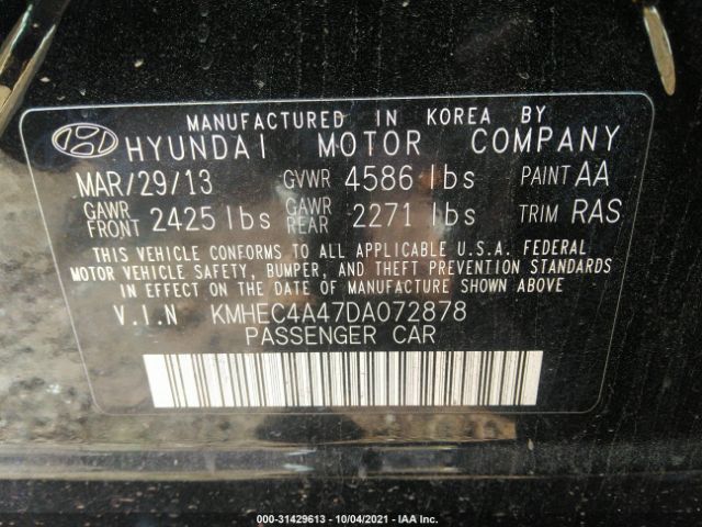 Photo 8 VIN: KMHEC4A47DA072878 - HYUNDAI SONATA HYBRID 