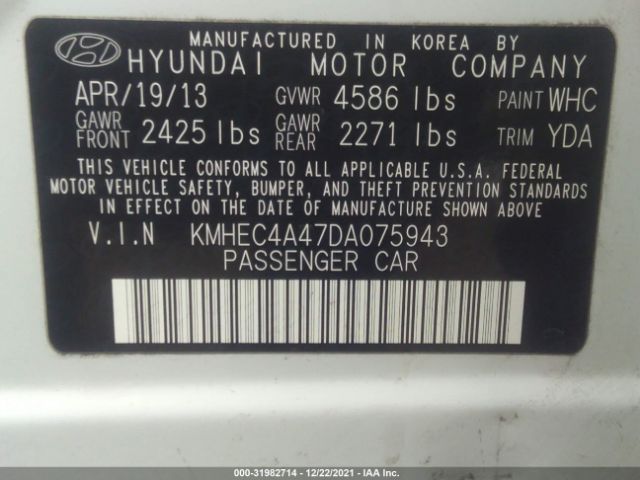 Photo 8 VIN: KMHEC4A47DA075943 - HYUNDAI SONATA HYBRID 