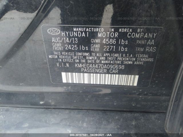 Photo 8 VIN: KMHEC4A47DA090698 - HYUNDAI SONATA HYBRID 