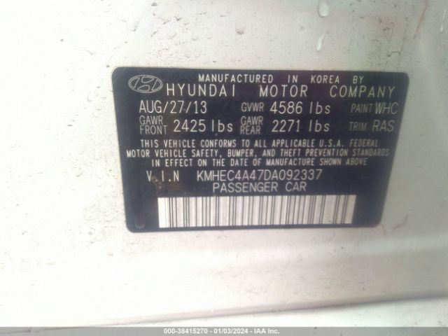 Photo 8 VIN: KMHEC4A47DA092337 - HYUNDAI SONATA HYBRID 