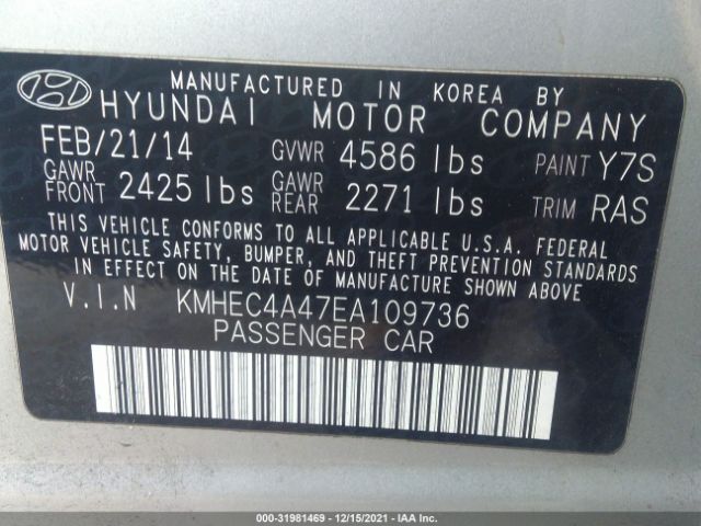 Photo 8 VIN: KMHEC4A47EA109736 - HYUNDAI SONATA HYBRID 