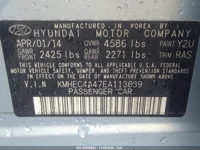 Photo 8 VIN: KMHEC4A47EA113639 - HYUNDAI SONATA HYBRID 