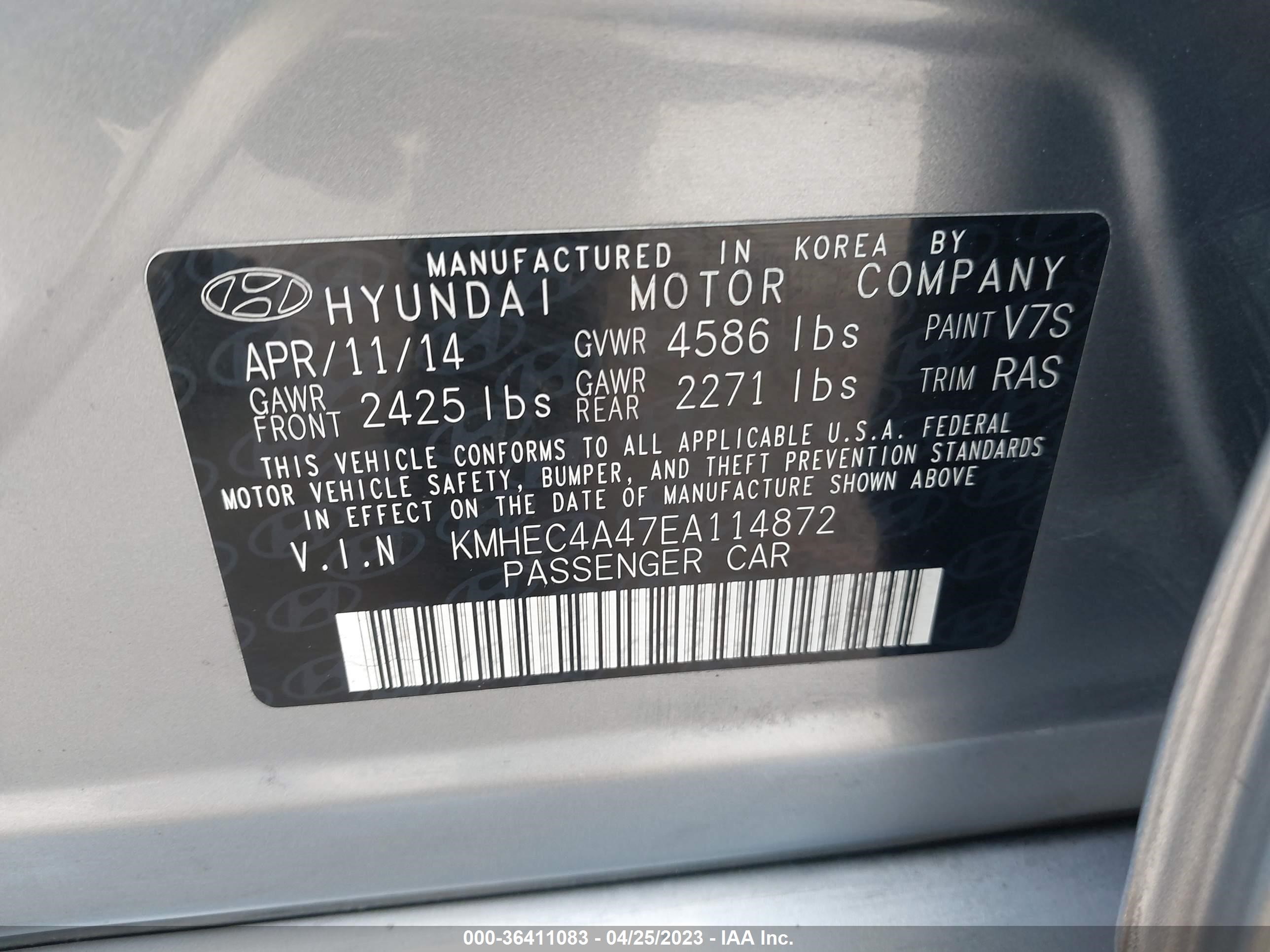 Photo 8 VIN: KMHEC4A47EA114872 - HYUNDAI SONATA 