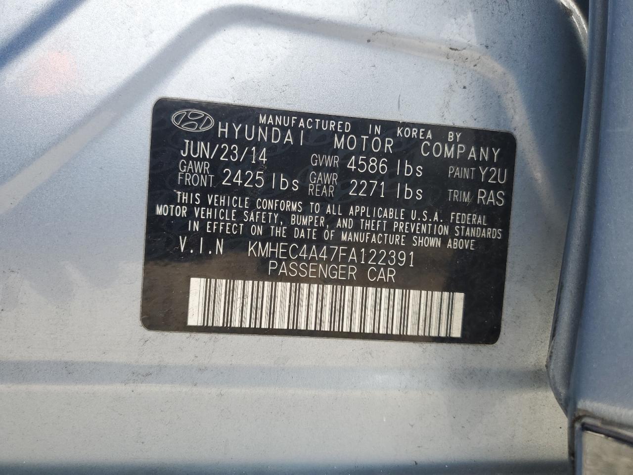 Photo 11 VIN: KMHEC4A47FA122391 - HYUNDAI SONATA 