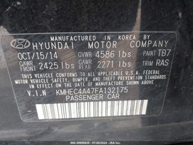 Photo 8 VIN: KMHEC4A47FA132175 - HYUNDAI SONATA 