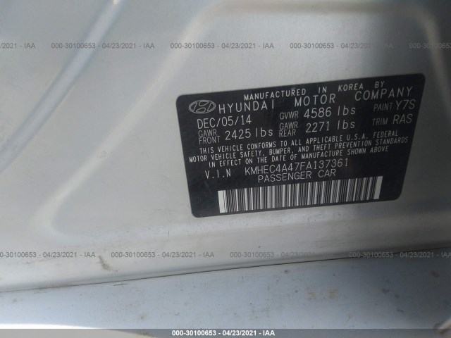 Photo 8 VIN: KMHEC4A47FA137361 - HYUNDAI SONATA HYBRID 