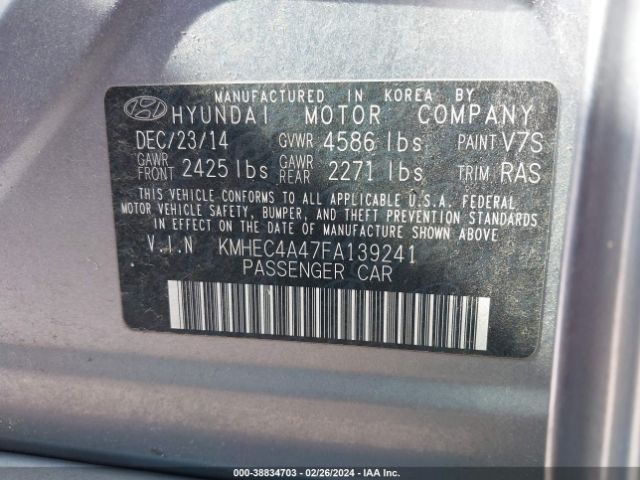 Photo 8 VIN: KMHEC4A47FA139241 - HYUNDAI SONATA HYBRID 