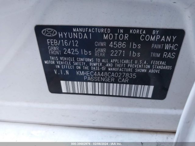 Photo 8 VIN: KMHEC4A48CA027835 - HYUNDAI SONATA HYBRID 