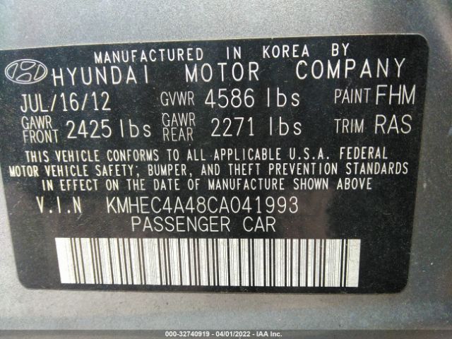 Photo 8 VIN: KMHEC4A48CA041993 - HYUNDAI SONATA 