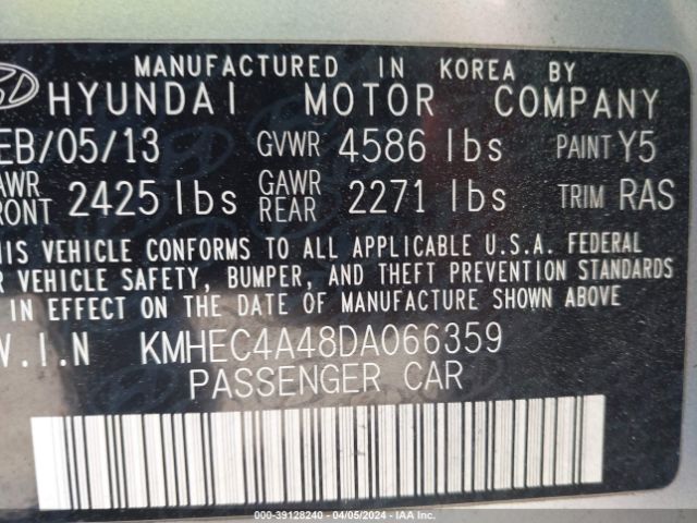 Photo 8 VIN: KMHEC4A48DA066359 - HYUNDAI SONATA 