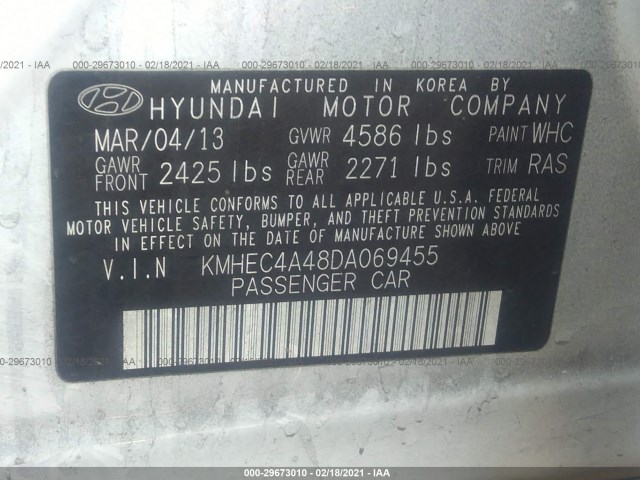 Photo 8 VIN: KMHEC4A48DA069455 - HYUNDAI SONATA HYBRID 