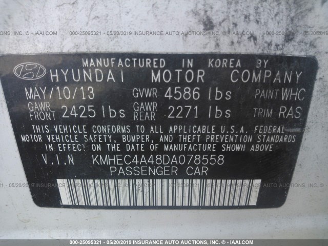 Photo 8 VIN: KMHEC4A48DA078558 - HYUNDAI SONATA HYBRID 