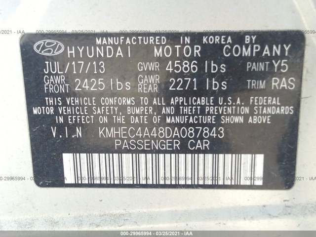 Photo 8 VIN: KMHEC4A48DA087843 - HYUNDAI SONATA HYBRID 