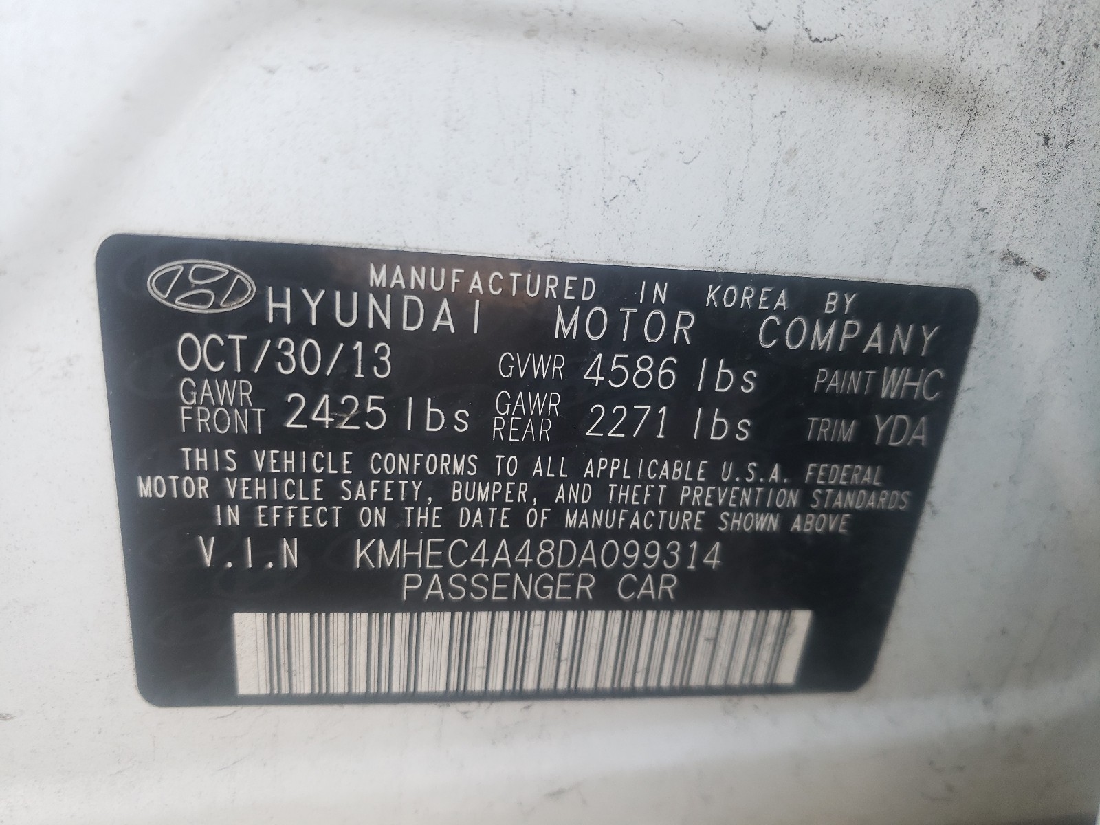 Photo 9 VIN: KMHEC4A48DA099314 - HYUNDAI SONATA 