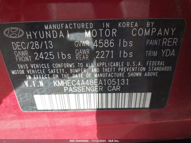 Photo 8 VIN: KMHEC4A48EA105131 - HYUNDAI SONATA HYBRID 