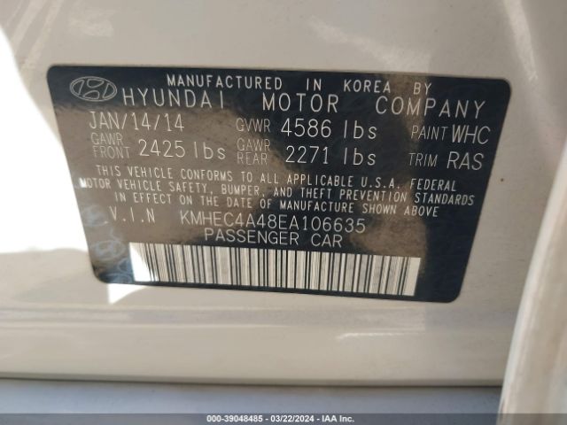 Photo 8 VIN: KMHEC4A48EA106635 - HYUNDAI SONATA HYBRID 