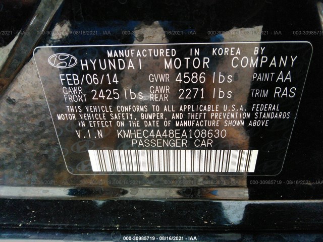 Photo 8 VIN: KMHEC4A48EA108630 - HYUNDAI SONATA HYBRID 